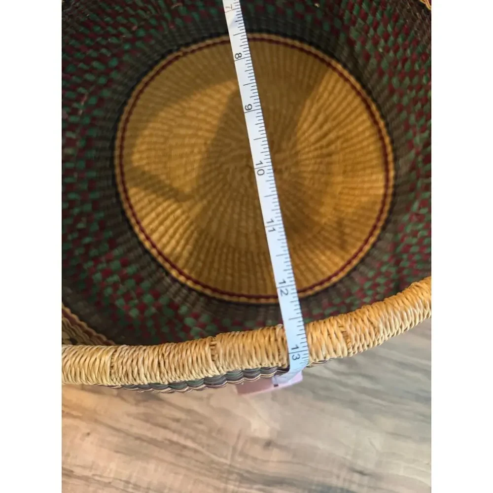 Bolga basket LARGE Hand Woven Natural African Market Leather Handle Reshapeable